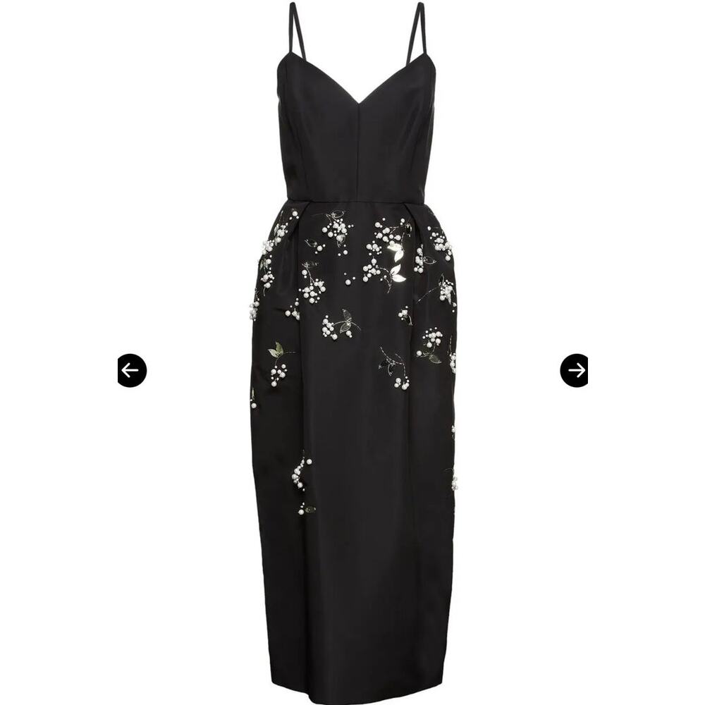 NWT: Carolina Herrera Embellished Pleated Silk-Faille Midi Dress - Picture 2 of 14